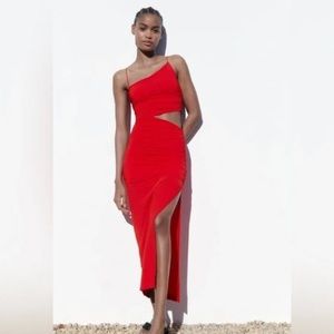 Zara Cut Out Asymmetrical Dress in Red